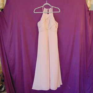 EUC LEVKOFF Pink Sheer Scrunched Prom Wedding Flowy Spaghetti Straps Dress 12